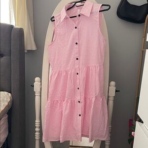 Pink gingham button up dress